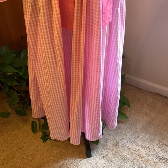 🌹Elegant Maxi Pink & White Long Sleeve Long Shirt Dress with Bow - Picture 6 of 10